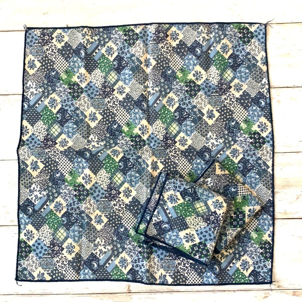 Blue Plaid Floral Bandana Handkerchiefs Napkins 3pc Set 17in x 17in